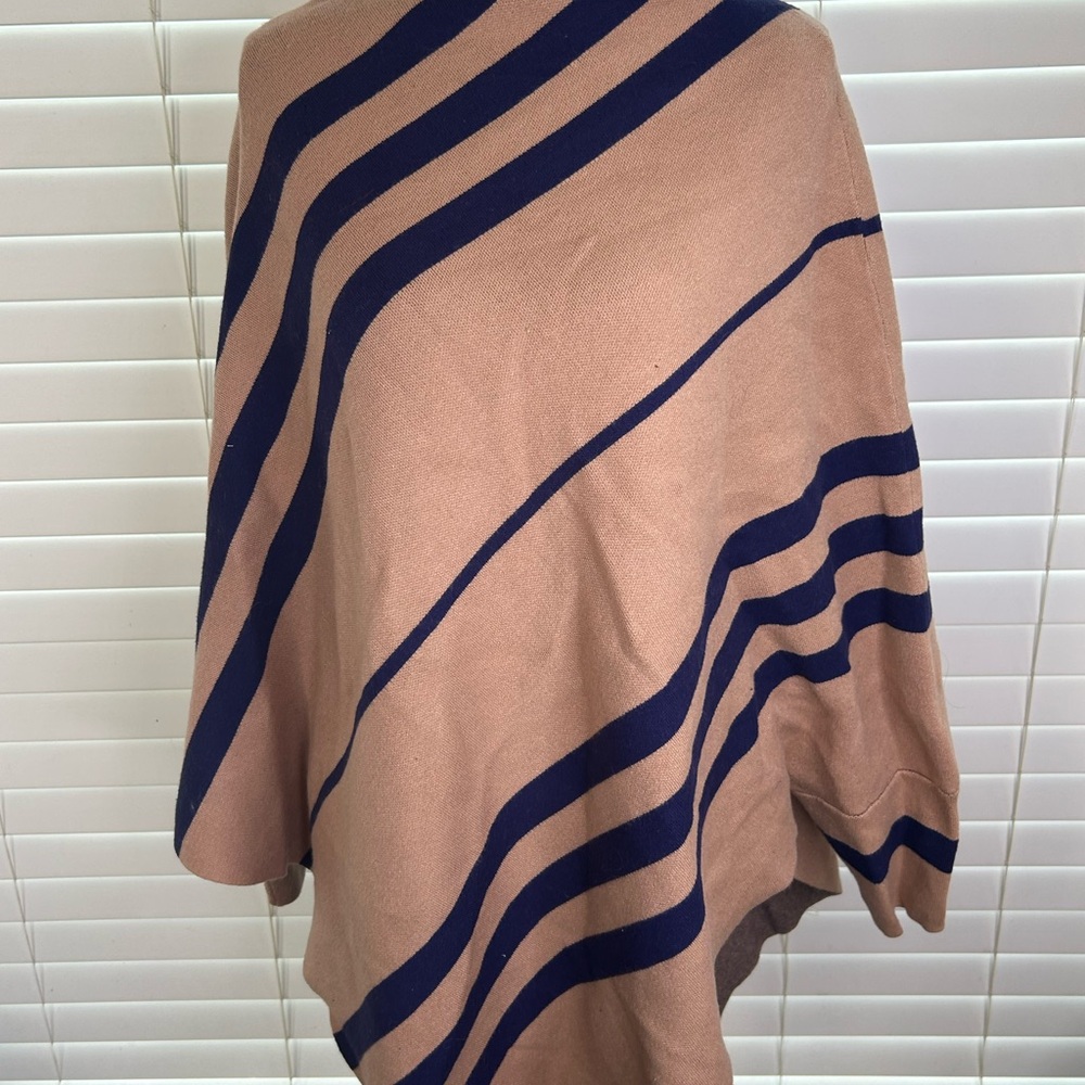 Striped Tan and Navy Women's Pancho